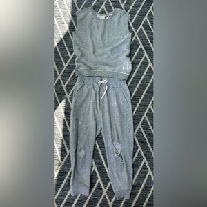 Sundry PE Gray Distressed Jogger Pant & muscle tee. Sundry Size 3 or Med/Large.